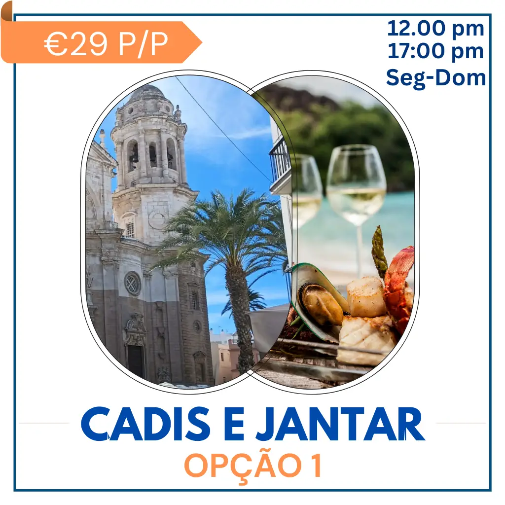 Tour: Cadiz e Jantar Passeio a pé e restaurante